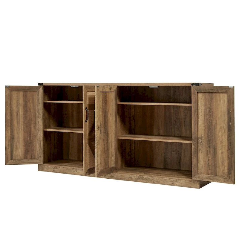65-Inch Rustic Faux Rattan Sideboard,Barn Door Rustic Style Sideboard