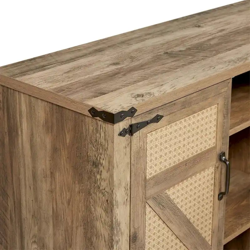 65-Inch Rustic Faux Rattan Sideboard,Barn Door Rustic Style Sideboard