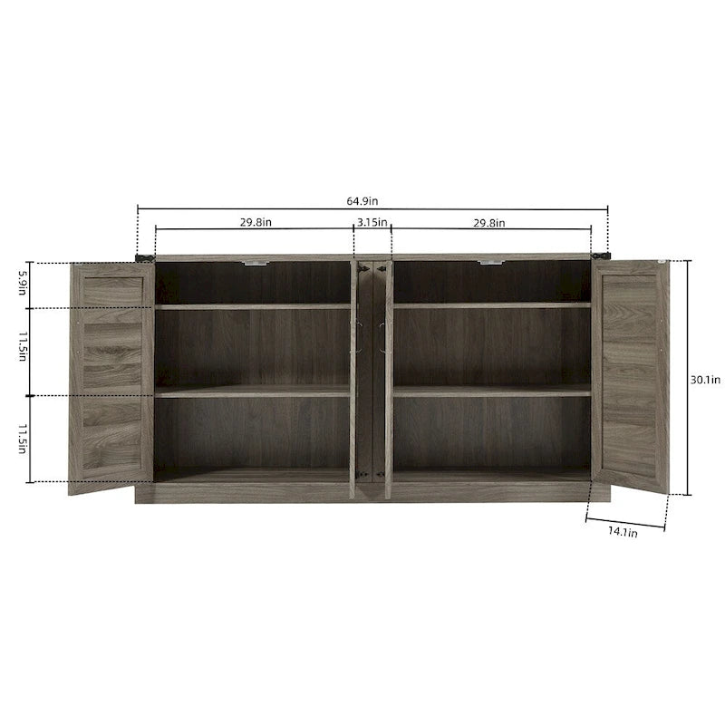 65-Inch Rustic Faux Rattan Sideboard,Barn Door Rustic Style Sideboard