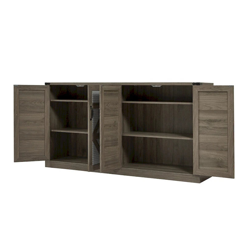 65-Inch Rustic Faux Rattan Sideboard,Barn Door Rustic Style Sideboard