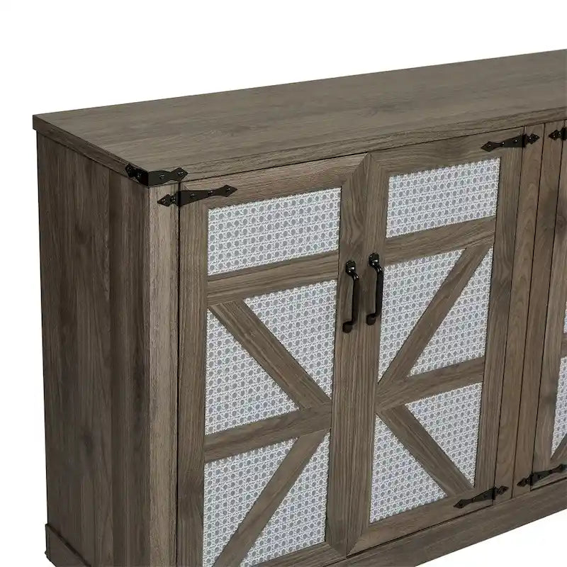 65-Inch Rustic Faux Rattan Sideboard,Barn Door Rustic Style Sideboard