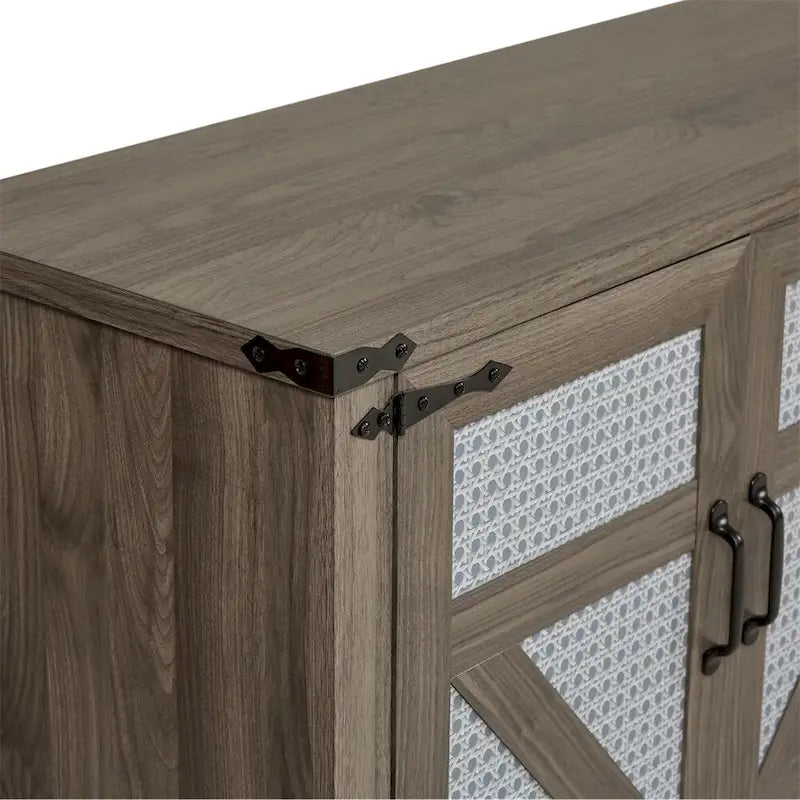 65-Inch Rustic Faux Rattan Sideboard,Barn Door Rustic Style Sideboard